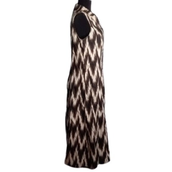 Chico's 1.5 M Shirt Dress Abalone Shell Buttons Front Brown White Black Midi - Picture 5 of 13